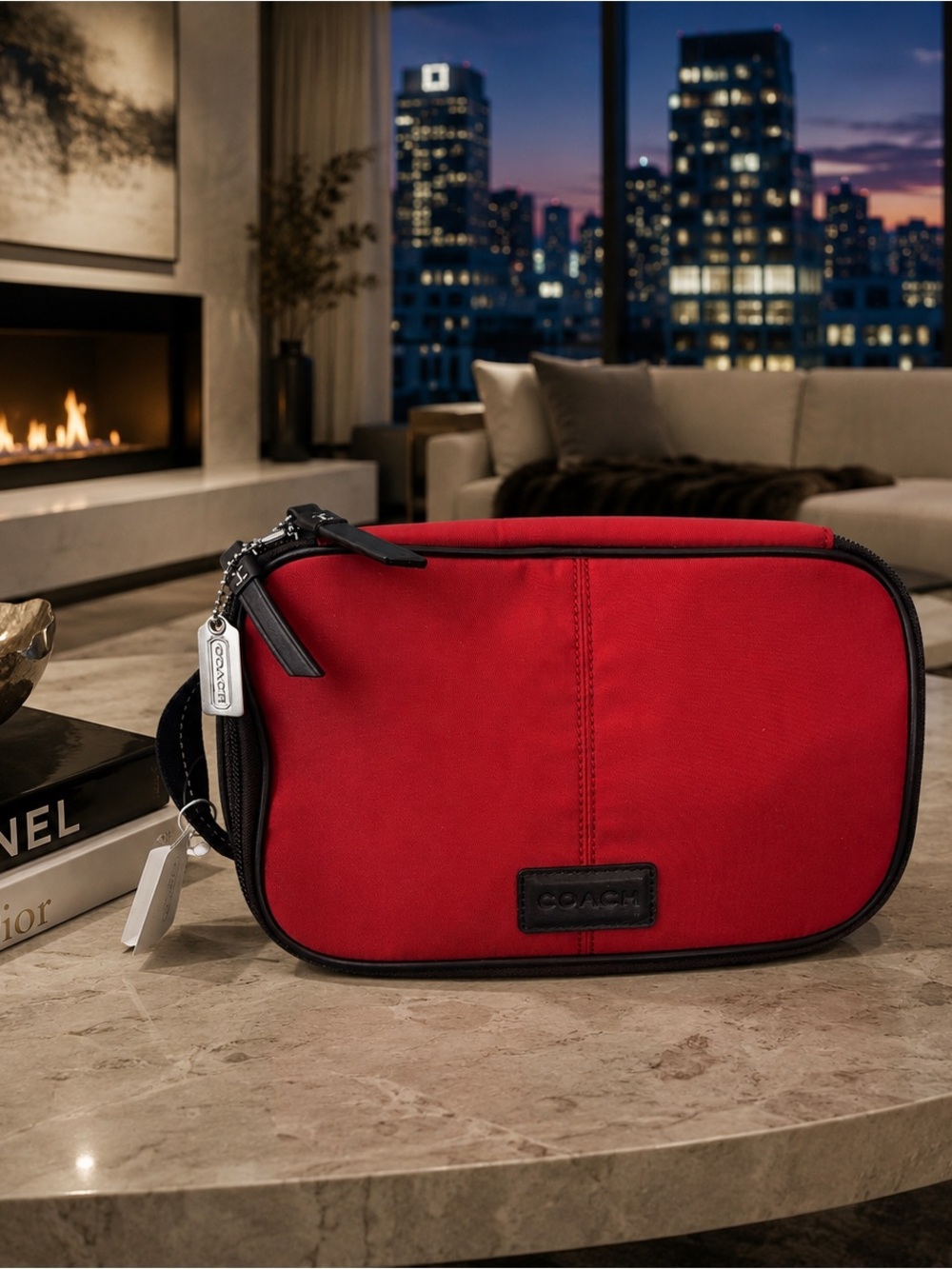 Coach Red Cosmetic/Toiletry Pouch with Brown Trim